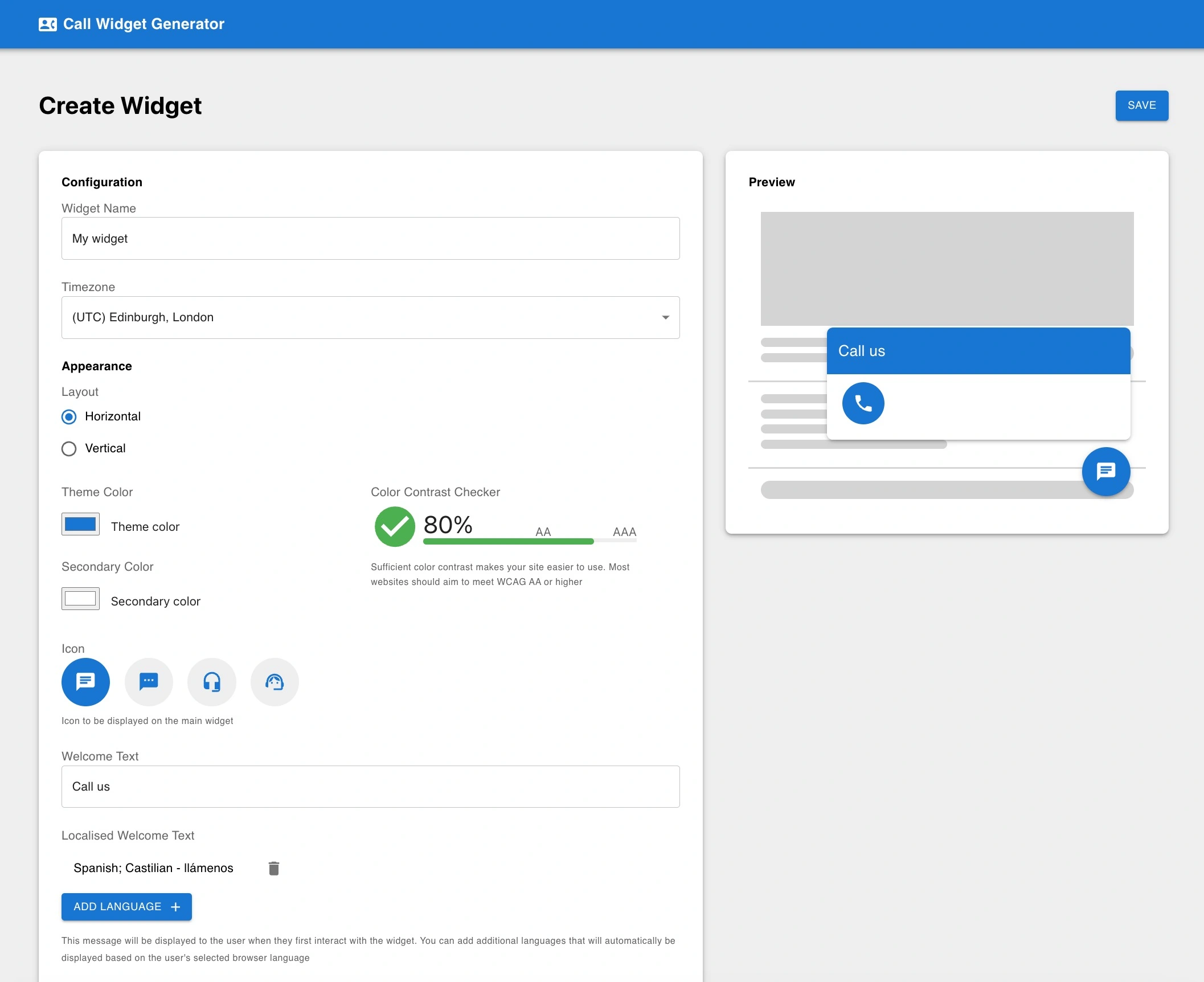 Call widgets configuration page in the configuration portal